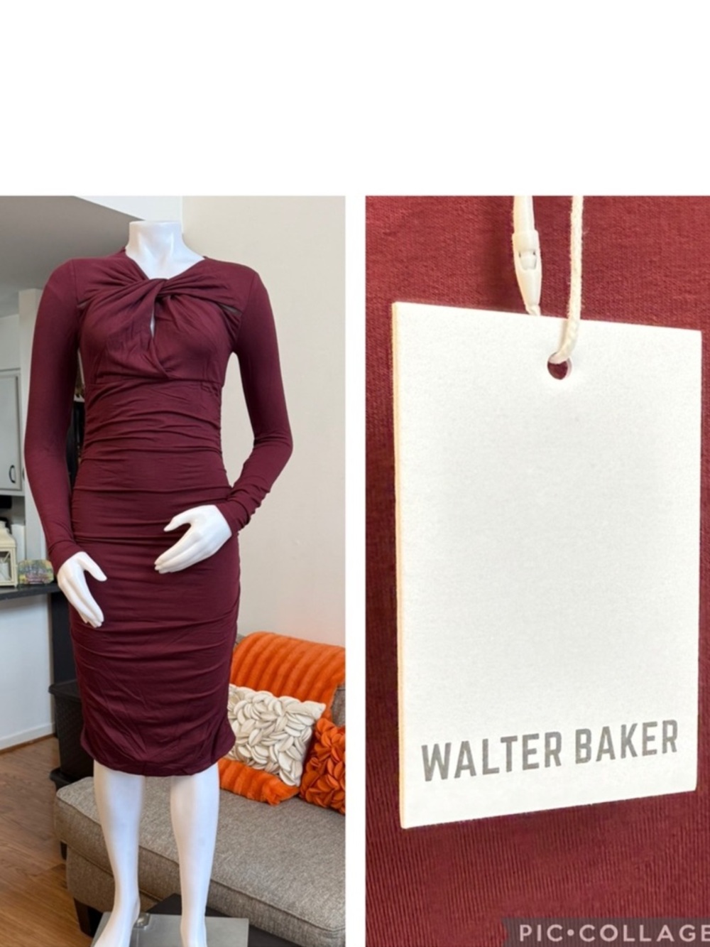 ❣️🆕WALTER BAKER Calista Cut-Out Burgundy Bodycon Midi Dress❣️